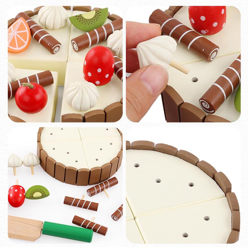 Wooden Invisible Magnetic Cutting Watch Mini Cake Childrens Cutting Music Simulation Toy Baby Family