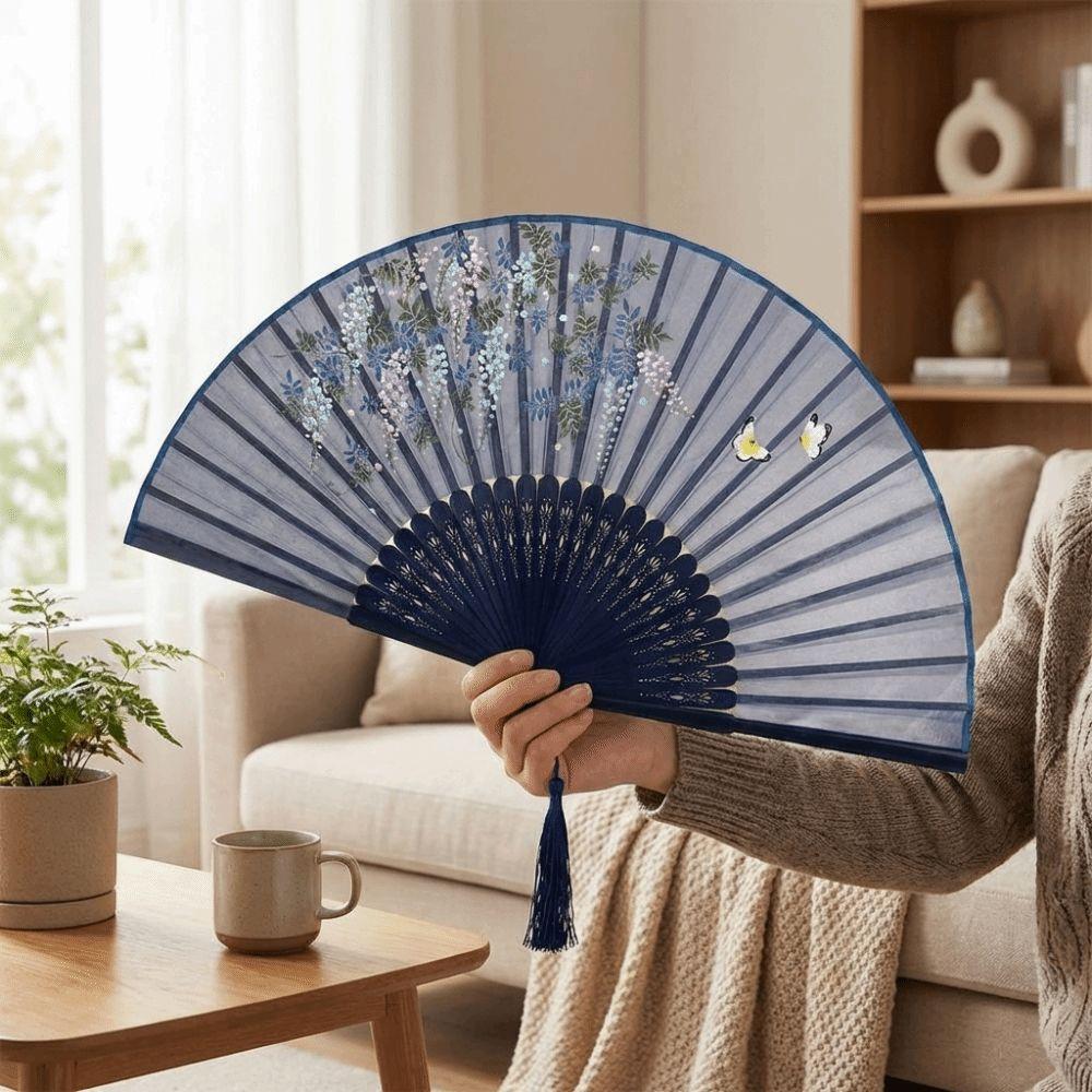Blumenmuster Seide Bambus Fächer Durchscheinend Dekofächer Chinesischer Handfächer Handfächer Handgefertigtes Handwerk Tanzfächer Heimdekoration