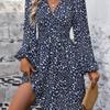 Polyester Vneck Lantern Sleeve Dress With Pleats For Casual And Party Wear