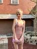 Pink Spicy Chic French Spaghetti Strap Dress - Women's Elegant Slim Fit