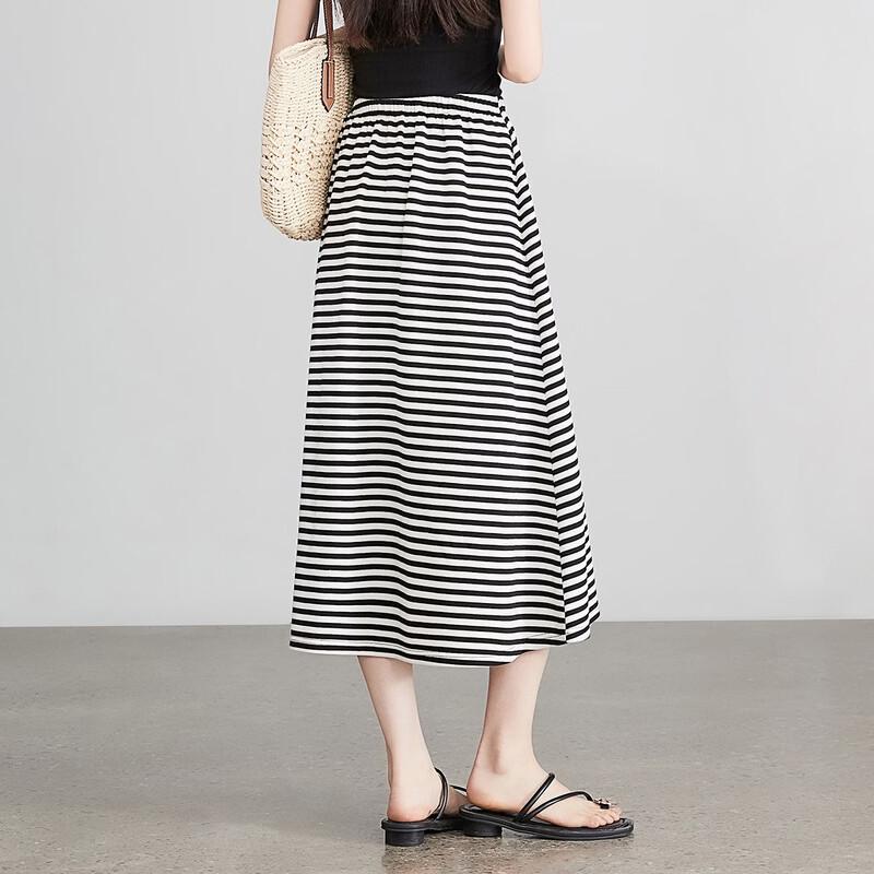 Demana Classic Stripe A-Line High-Waist Mid-Length Skirt