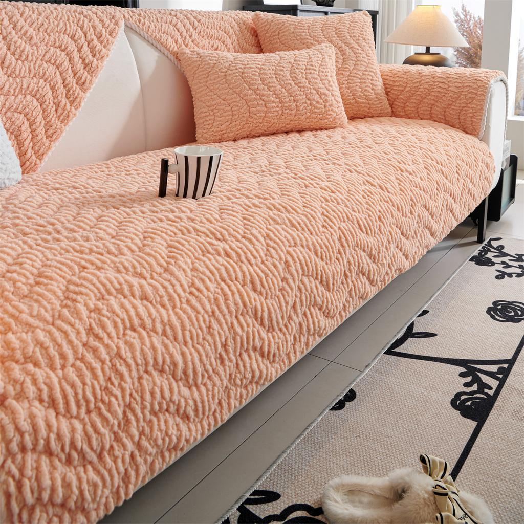 Thicken Warm Waves Quilting Sherpa Sofa Cover for Living Room Couch Cushion Cover, Sofa Towel Furniture Decor