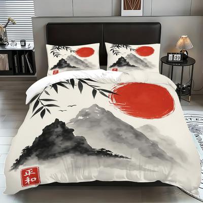Ink Painting Quilt Cover Chinese Style Digital Printing Polished Quilt Cover Bedding Three-Piece Set