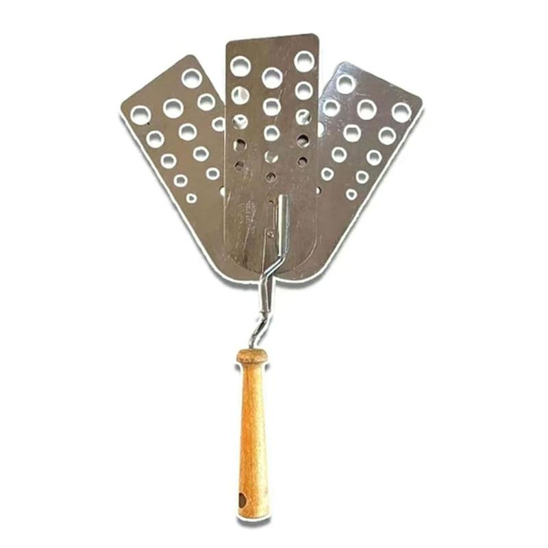 Creative 3 Blade Burger Flipping Spatula With Wooden Handle Steel Construction For Grilling And Kitchen Use