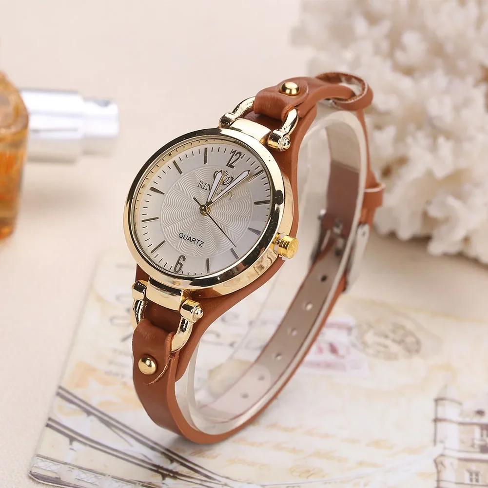Dropship Women Casual Watches Round Dial Rivet PU Leather Strap Wristwatch Ladies Analog Quartz Watch Gift