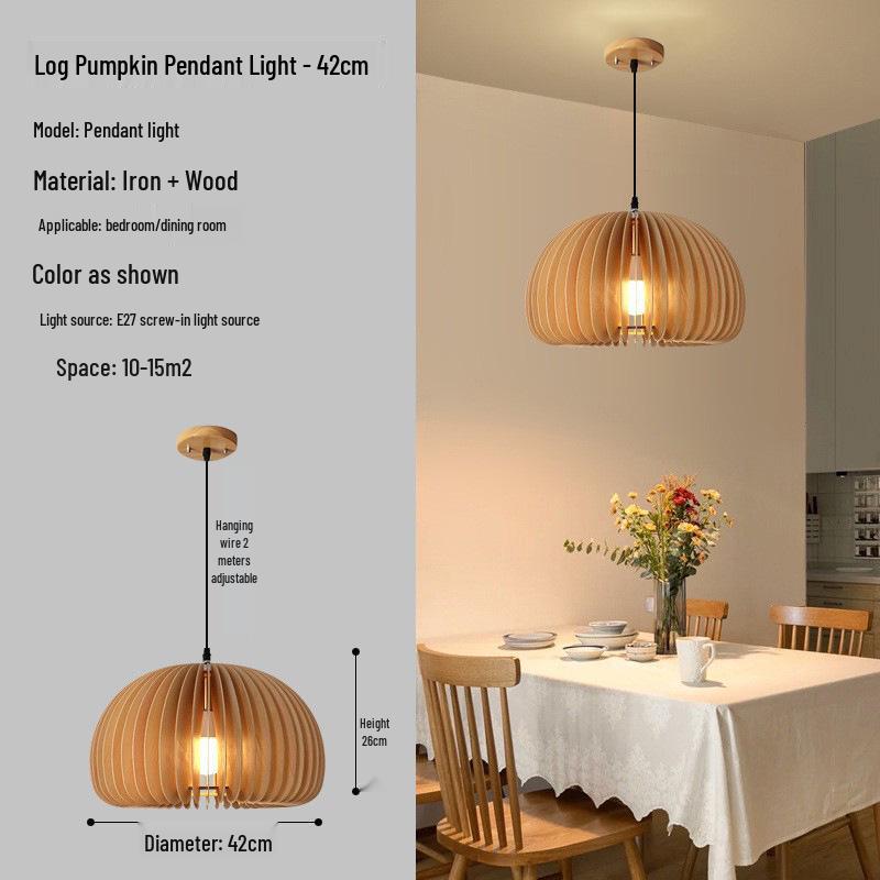 Vintage Japanese Retro Wood Art Pendant Light for Restaurant, B&B, Study, Bedroom - "Chuko Pumpkin Lamp"