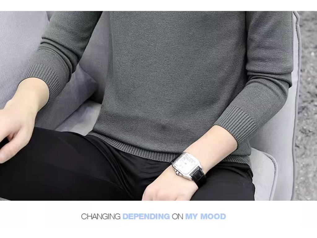 Men's Slim Fit Round Neck Sweater: Long Sleeve, Thin Pullover, Solid Color, Plus Velvet Knitwear for Autumn/Winter.
