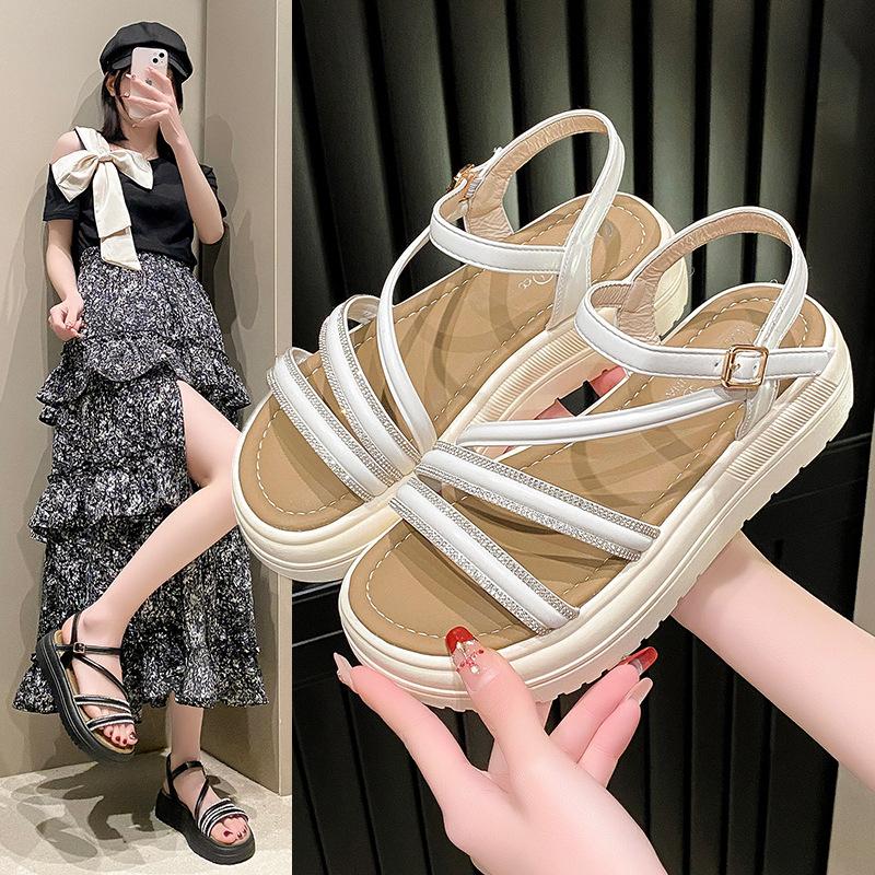Rhinestone Beach Sandals Female Summer New Fairy Wind Platform with Skirt Height Increase One Word with Sandals