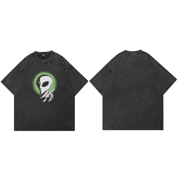 

Hip Hop Retro Washed Black TShirt Streetwear Funny Alien Graphic T Shirt Cotton Men Tshirt Unisex Tops Tees Hipster YK S