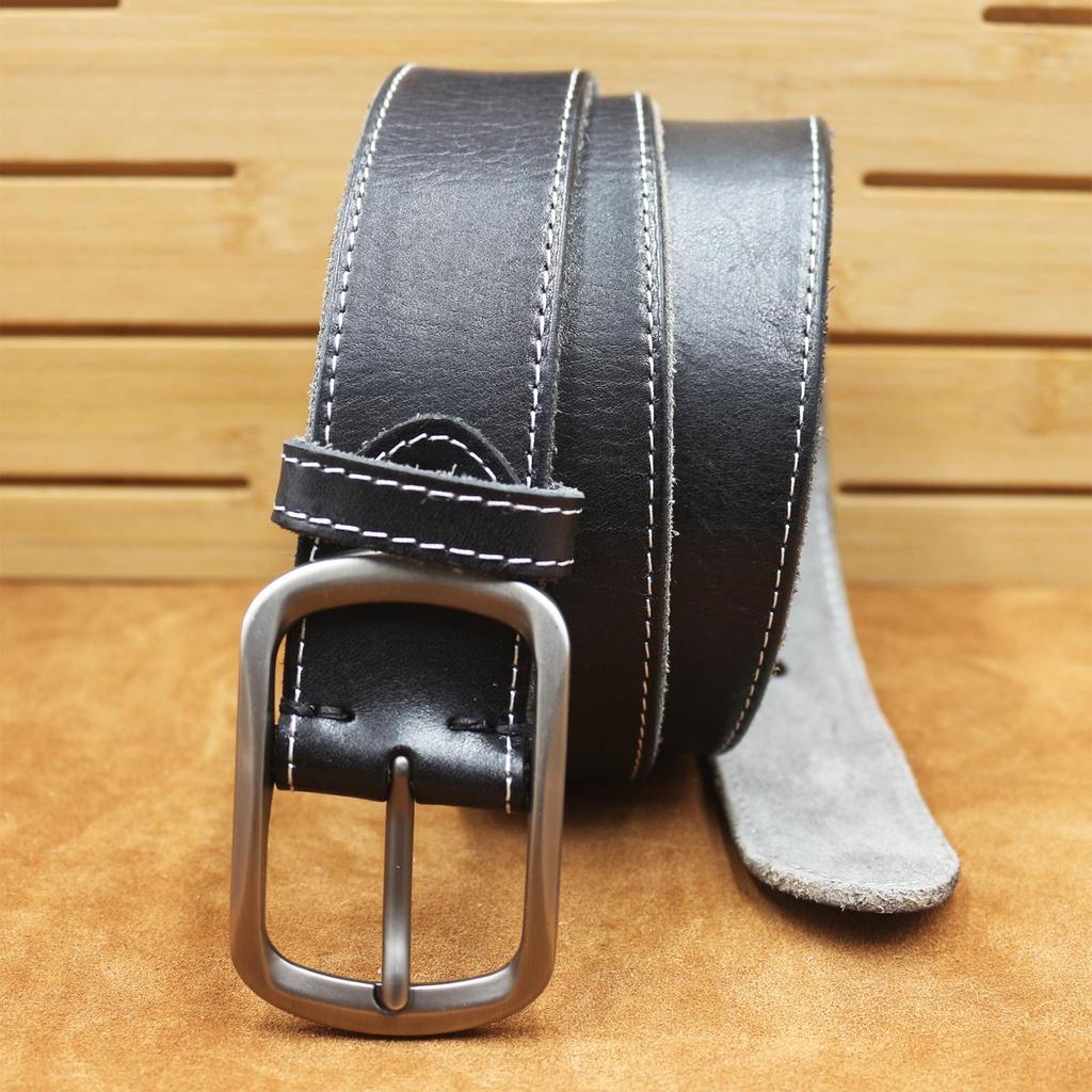 Genuine Cowhide Leather Pin Buckle Men's Belt - Retro Vegetable Tanned 