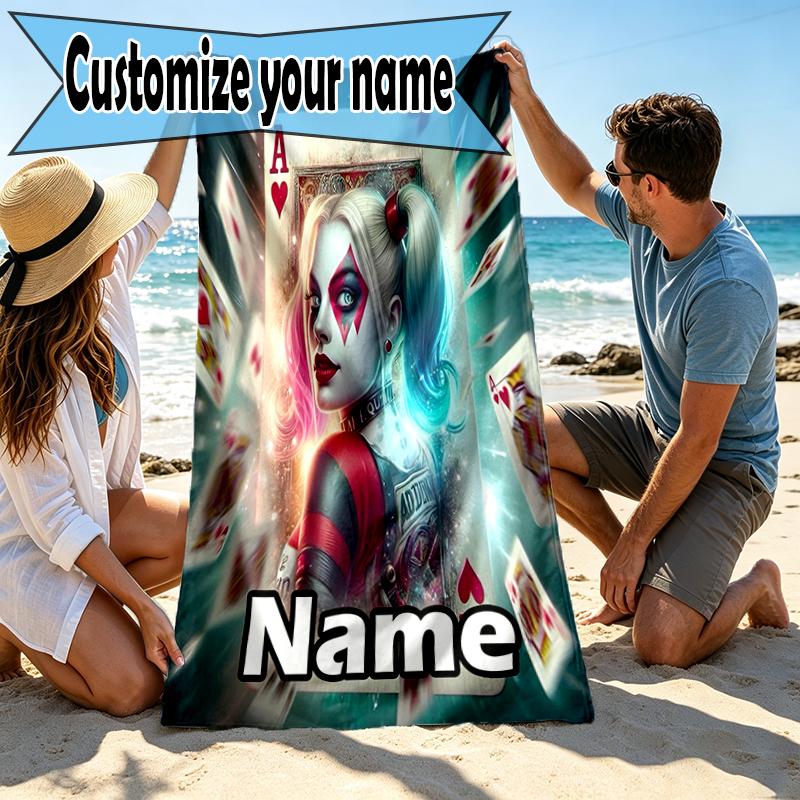 Custom Name Personalized Superhero Print Beach Towel, for Trip Camping Beach Party Home Decor, Birthday Gift for Family & Friends