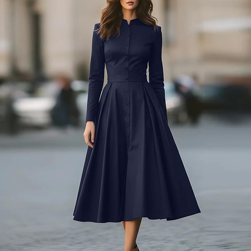 ZANZEA Women Casual Stand Collar Elegant Long Sleeve Dress