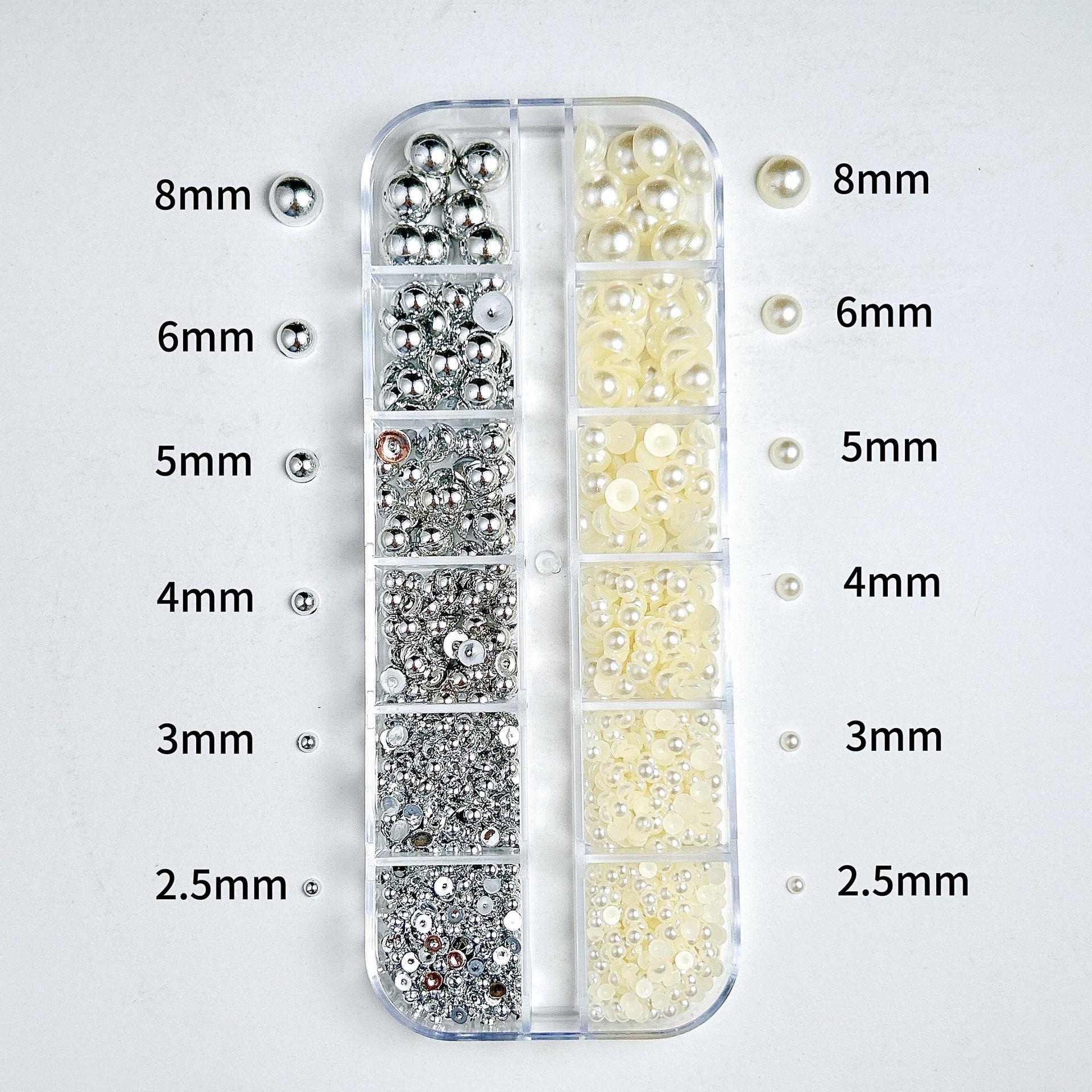 

12 Box Set Nail Art Pearl ABS Iridescent Half-Round Embellishments