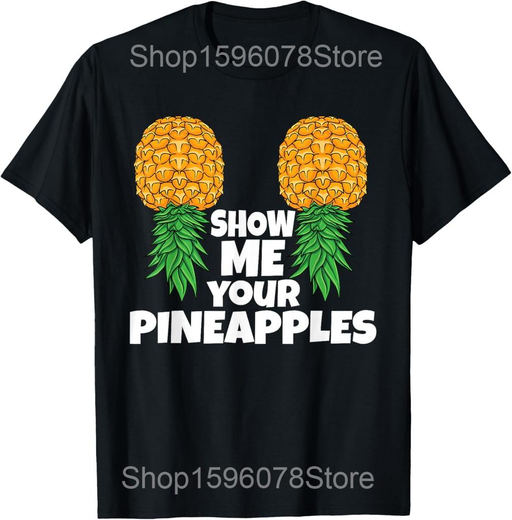 Ananas auf dem Kopf Wo ist die Party T-Shirts Herren Baumwolle Humor Streetwear T-Shirt Kurzarm Unisex Lockere Kleidung