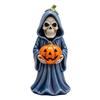Halloween Skull Pumpkin Figurine Resin Skeleton Holding Pumpkin Statue Spooky Tabletop Ornaments for Indoor Home Decor