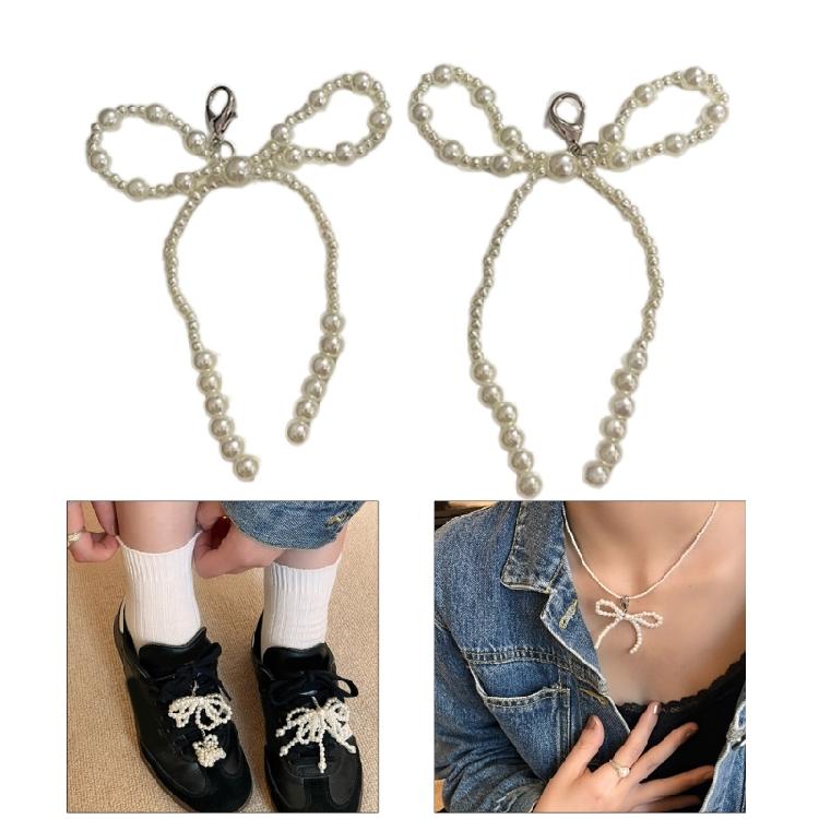 Beautiful Bowknot Shoe Adornments Sophisticated Pearls Bowknot Shoe Accessory Personalized Beaded Show Decoration