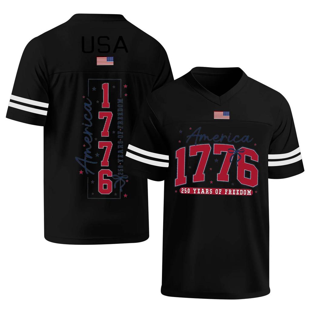 Women's Casual Fashion V-Neck Sports Independence Day Print Short Sleeve Sports T-Shirt Top