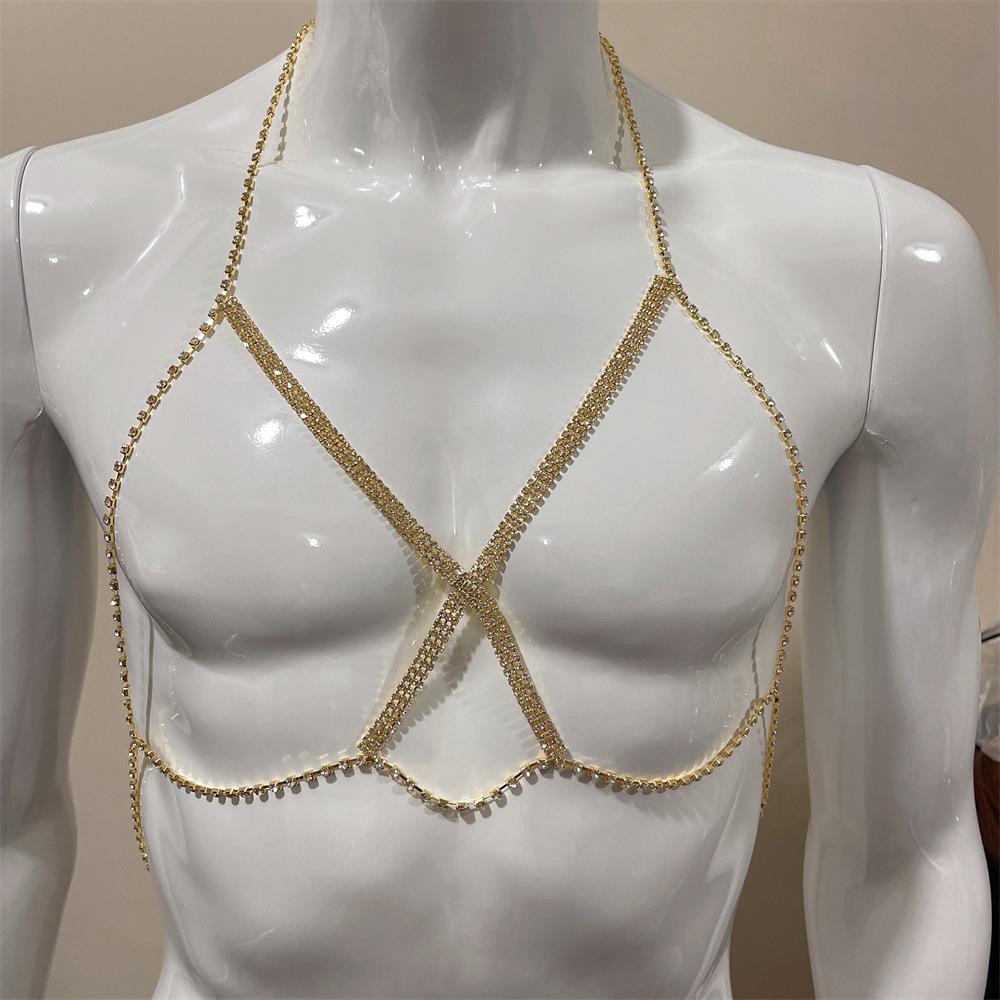 New Body Accessories Sexy Cross Chest Chain Women, Nightclub Shiny Rhinestone Body Chain Body Chain