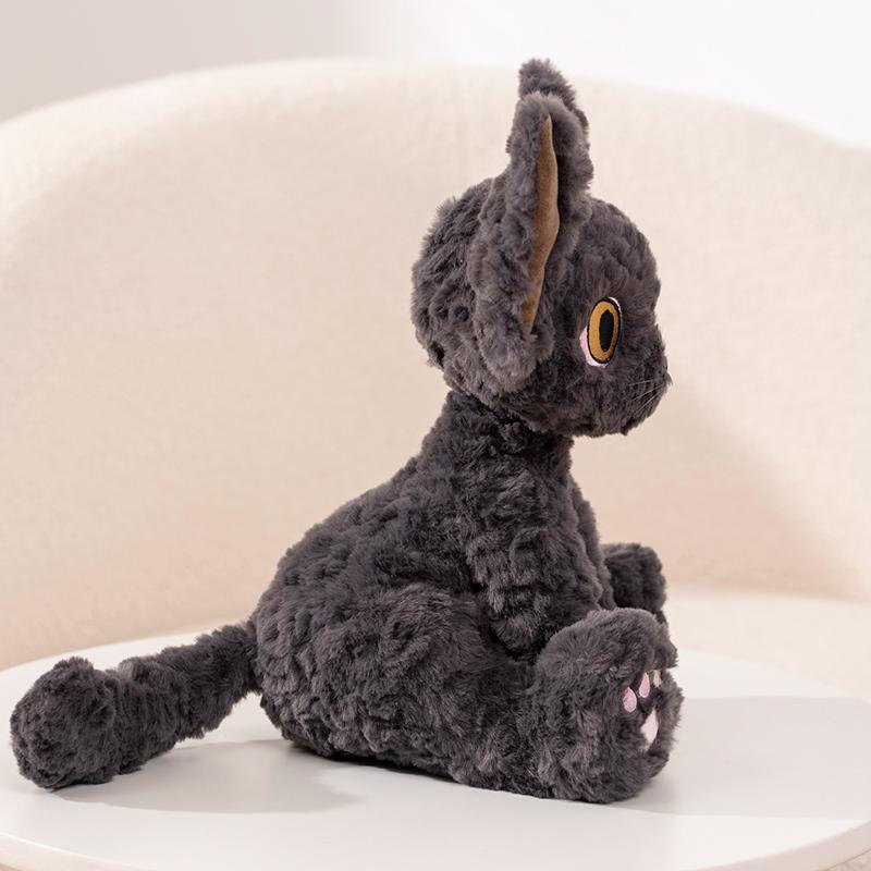 Cute Devon Rex Cat Plush Toy Realistic Stuffed Animal With Big Ears Soft Lifelike Gift For Cat Lovers Birthday Xmas Gifts