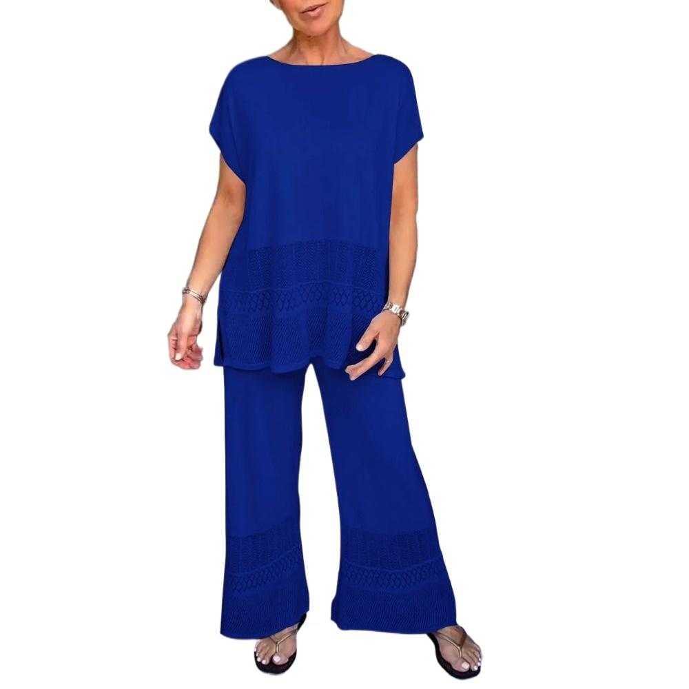 

IHUASU Женский повседневный модный костюм из двух частей с открытым верхом, свободные эластичные брюки с эластичной резинкой на талии XXXXXL синий