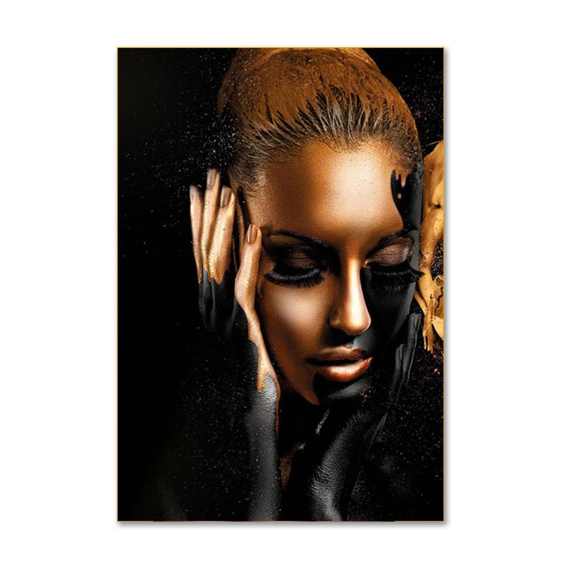 Schwarz und Gold afrikanische Kunst Poster drucken Frau Leinwand Malerei Wand Kunst Cuadros skandinavische Dekoration Home Bild Wohnzimmer