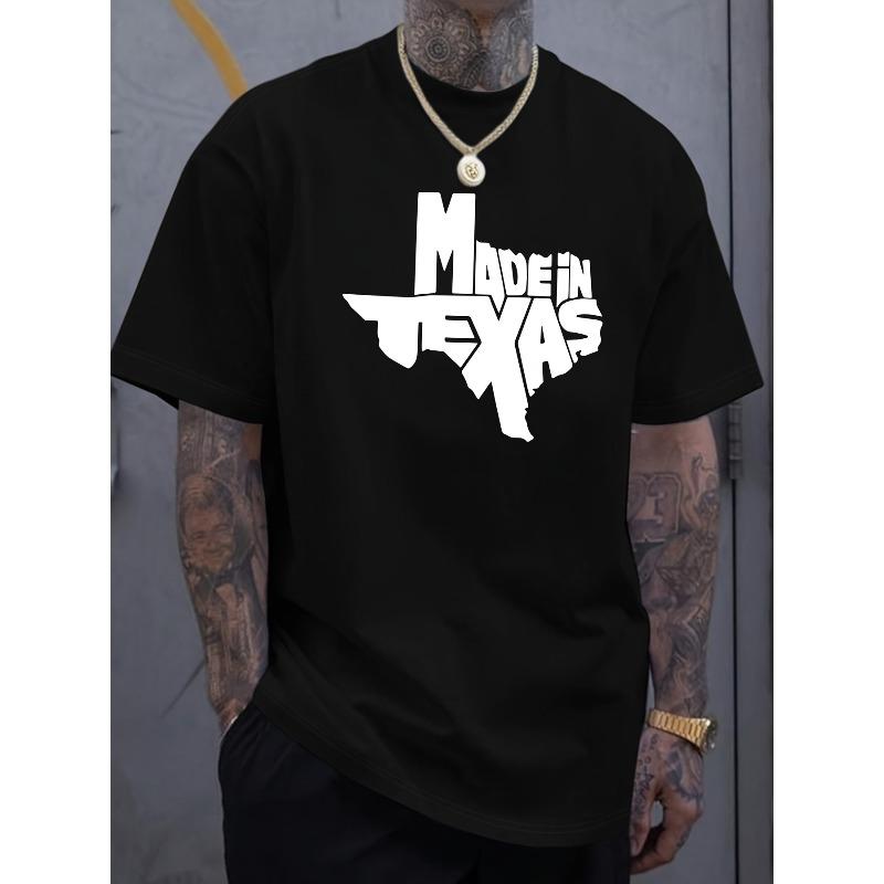 European sizes Comfortable Men's Modern in Texas Graphic Tee - Casual Black Short Sleeve Lightweight Cotton Stylish Summer Shirt Relaxed Fit Tee