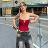 Zomer Roze Gaas Ruches Corset Top voor Dames Strapless Crop