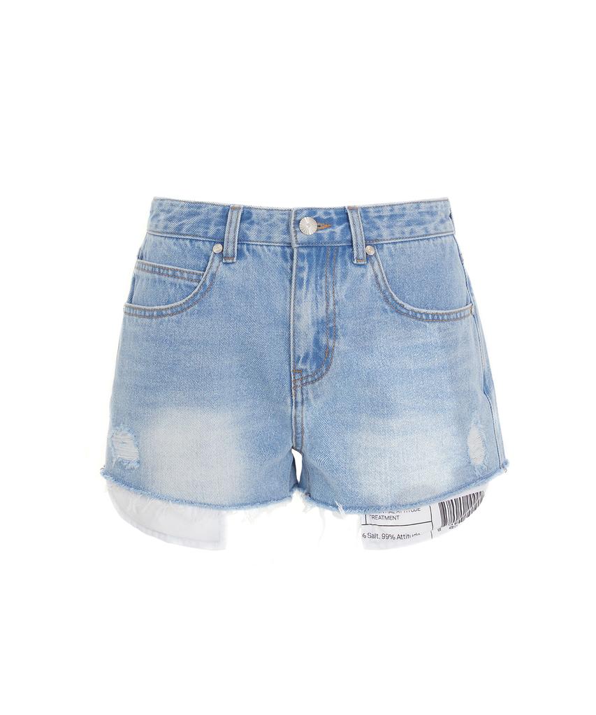 Sekeondeusolteu Layered Damaged Washed Denim Shorts (Light Blue)
