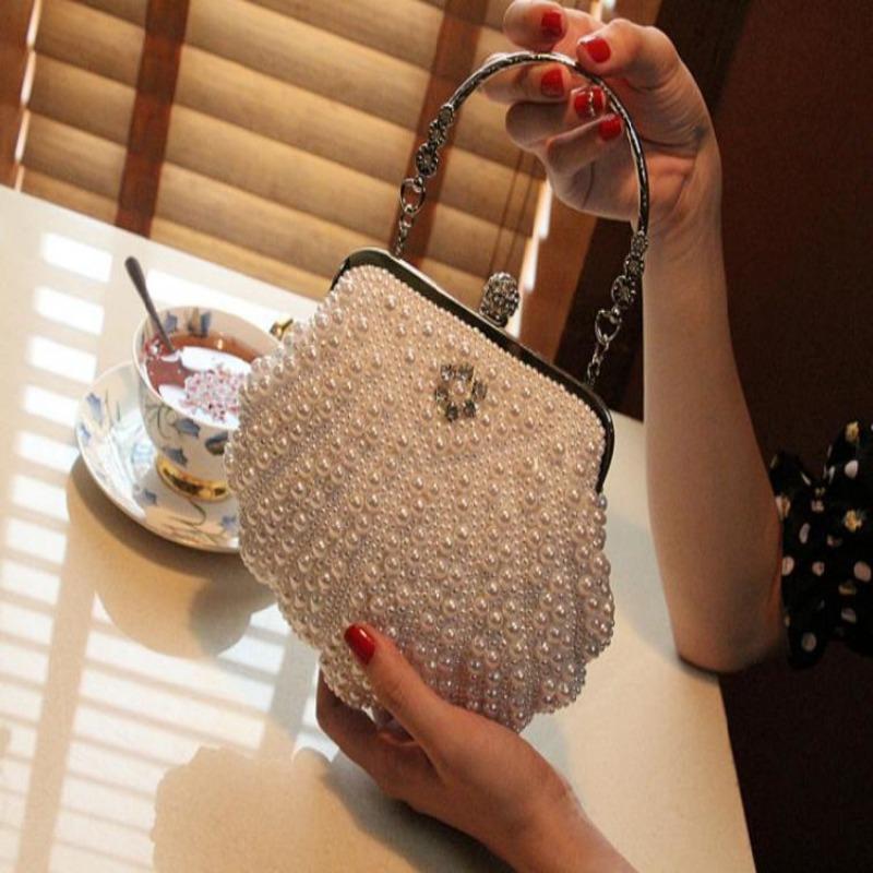 Borsa con perle di conchiglia da celebrità borsa da sposa borsa da sera borsa a tracolla obliqua borsa da banchetto pochette borsa da sera