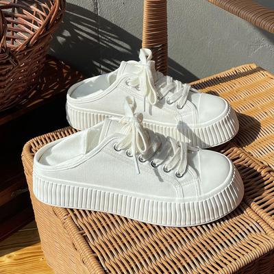 One Pair of Shoes for Two Uses Thick Bottom Heightened Easy Wear Shoes Women's Spring New Canvas Shoes Ins Trendy Lazy Biscuit Shape Shoes