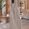 Temperament Light Luxury Solid Color Sleeveless Dress Women, Summer New Fashion Waist and Thin V-neck Skirt