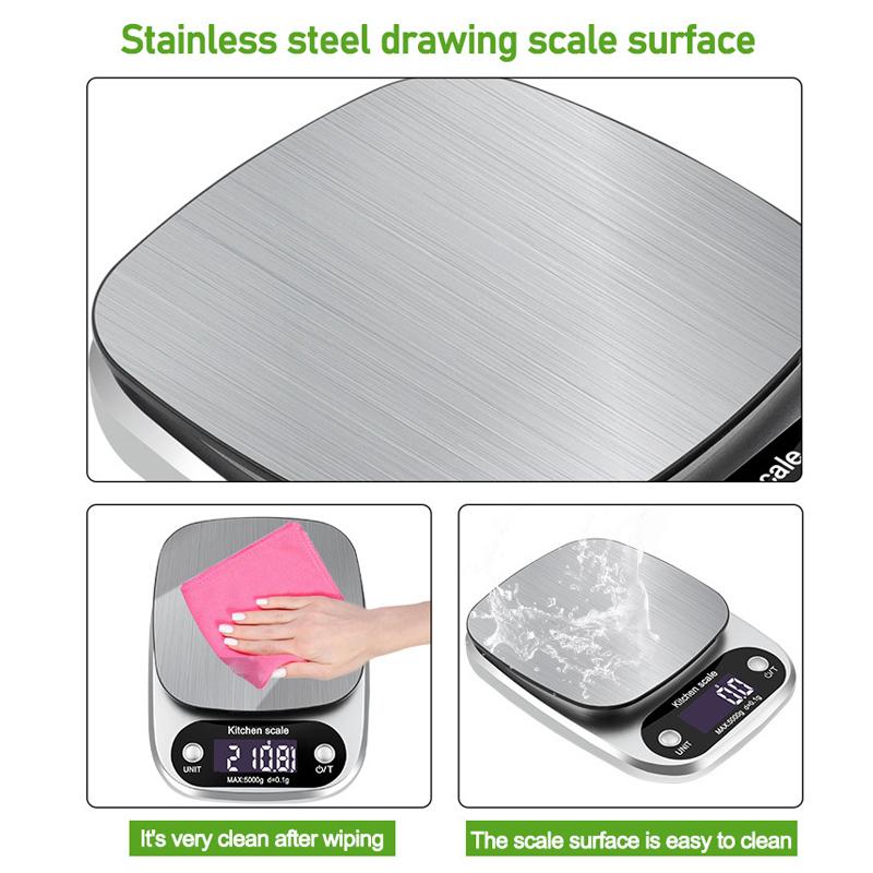 Digital Kitchen Scales 3/5/10kg Stainless Steel Weighing For Food Diet Postal Balance Measuring LCD Precision Electronic Scale