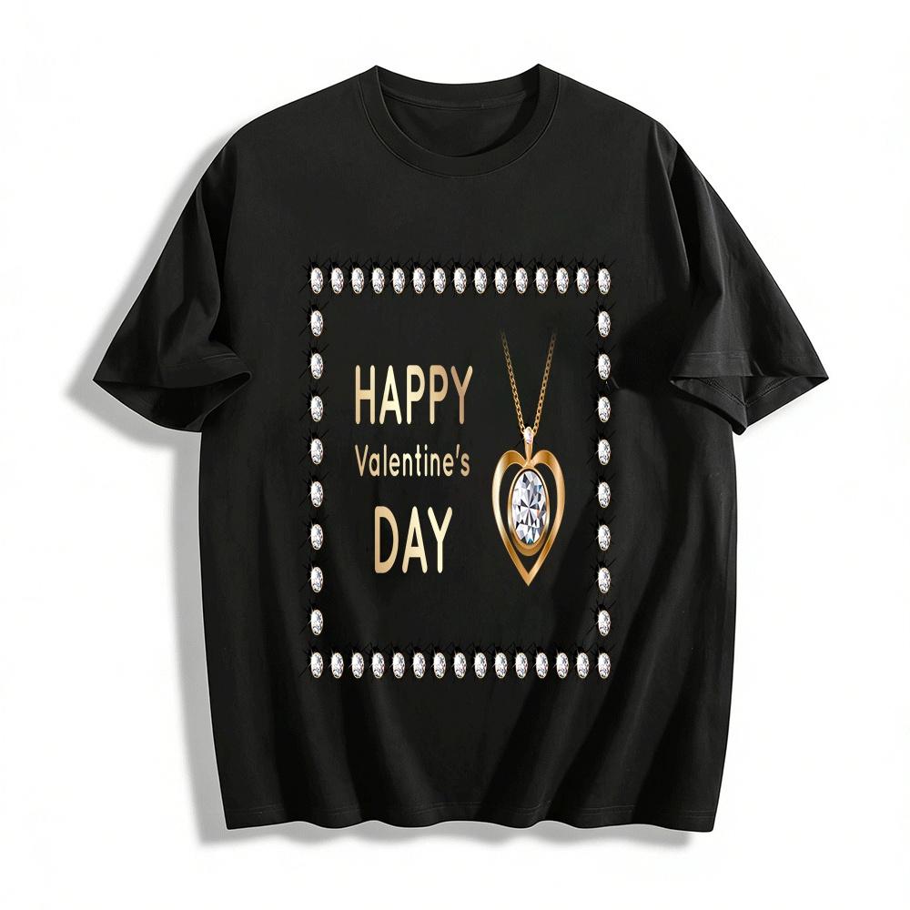

Valentine s Day Heart Diamond Necklace Printed Couple Top Pure cotton T-shirt XXS
