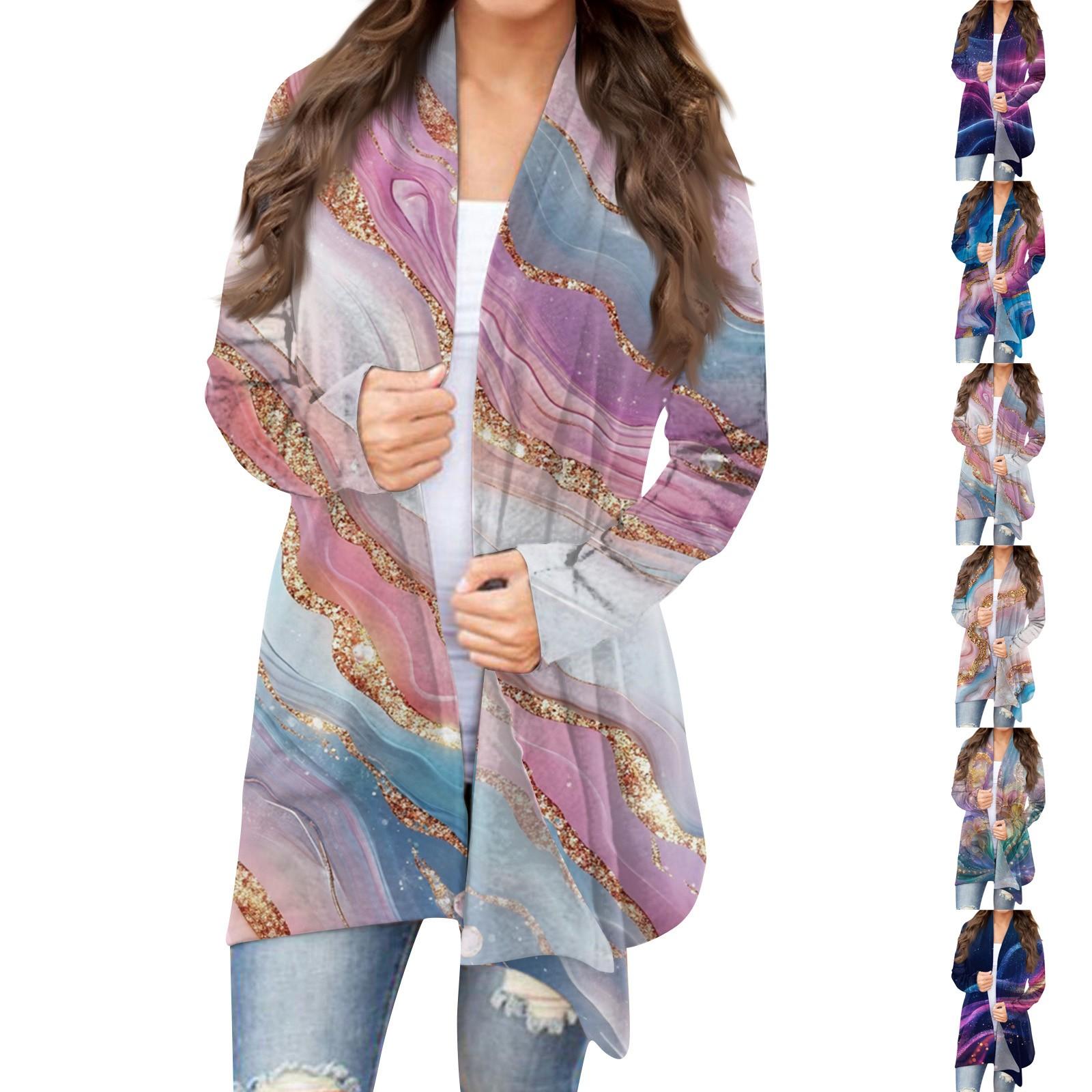 

Women s Fashion Casual Retro Print Mid-Length Cardigan Jacket S
