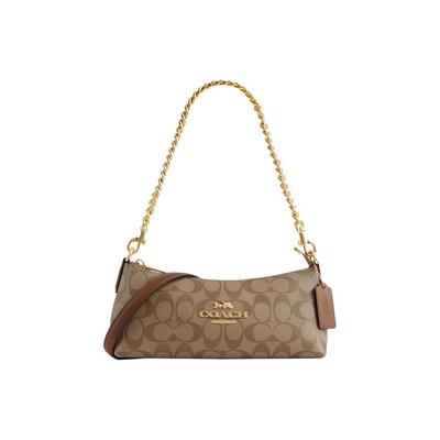 Charlotte 25 Gold Logo Klassisch Monogramm Reißverschluss Kette Leder Baguette Schulter Handtasche Mittel Damenhandtaschen Braun CL405-IMBDX