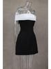 One-Shoulder Black & White A-Line Dress with Bow - Waist-Defining Design, Spring/Summer
