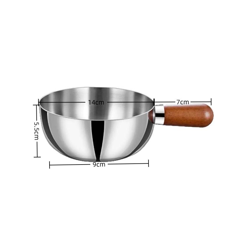 

14 см Миска для завтрака из нержавеющей стали, Миска для фруктового салата, йогурта и хлопьев, Маленькая кастрюля на одного человека из орехового дерева