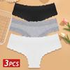 3PCS/Set Women Cotton Panties Floral Lace Brazilian Panties Sexy Low Waist Lingerie Female Soft Underwear Solid T-Back Bikini