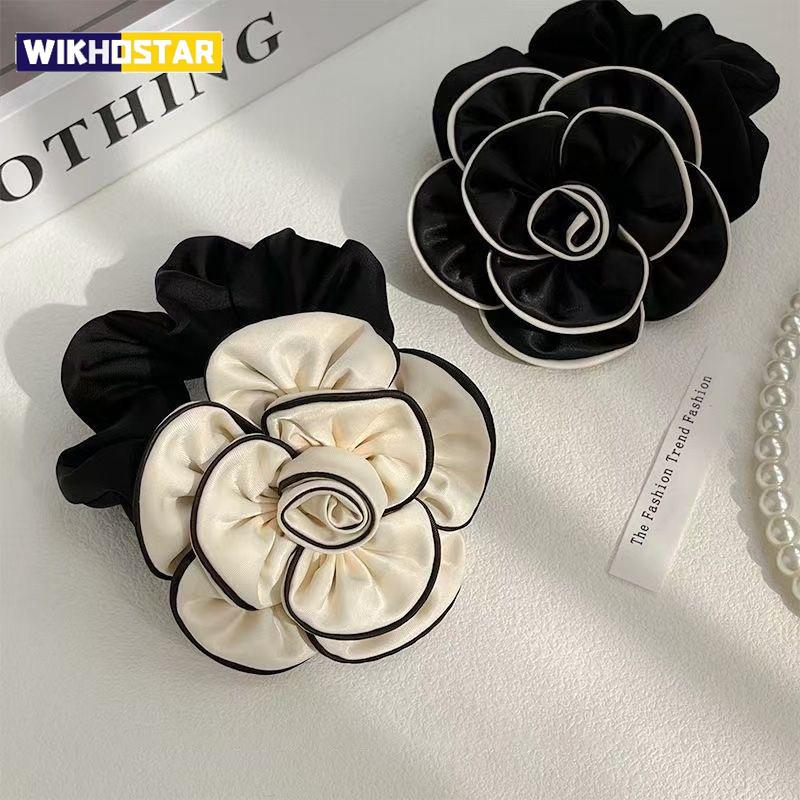 1pc Korean-style elegant camellia hair tie, high-end fashionable and stylish, high-elasticity band suitable for buns and ponytai