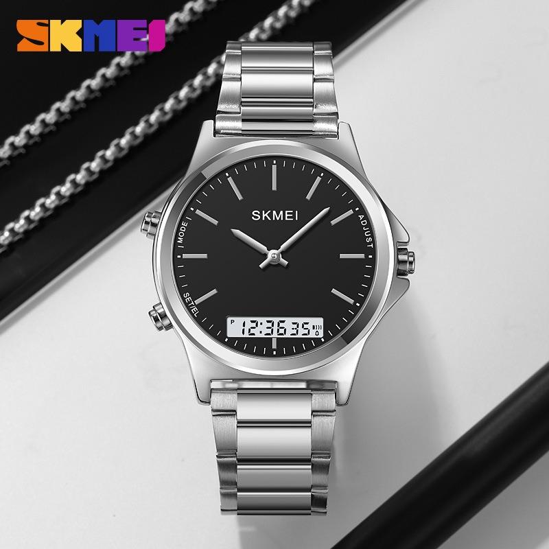 Outdoor Multi-function Timing Alarm Steel Belt Male and Female Dual Display Waterproof Advanced Electronic Watch