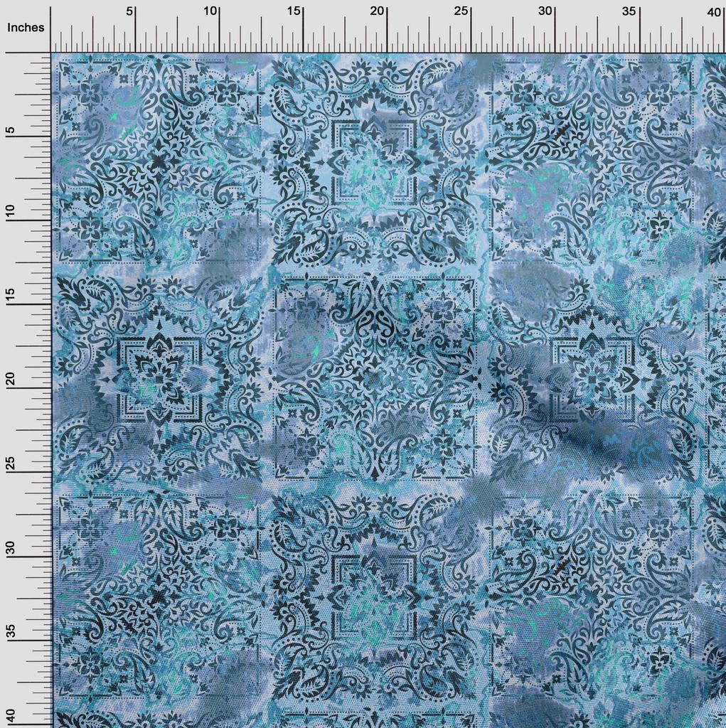 oneOone Cotton Flex Light Blue Fabric Asian Dress Material Fabric Print Fabric By The Yard 40 Inch