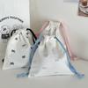 Sweet Bow Print Women's Storage Bag Cute College Girls Canvas Drawstring Bags Simple Female Portable Travel Makeup Case Handbags