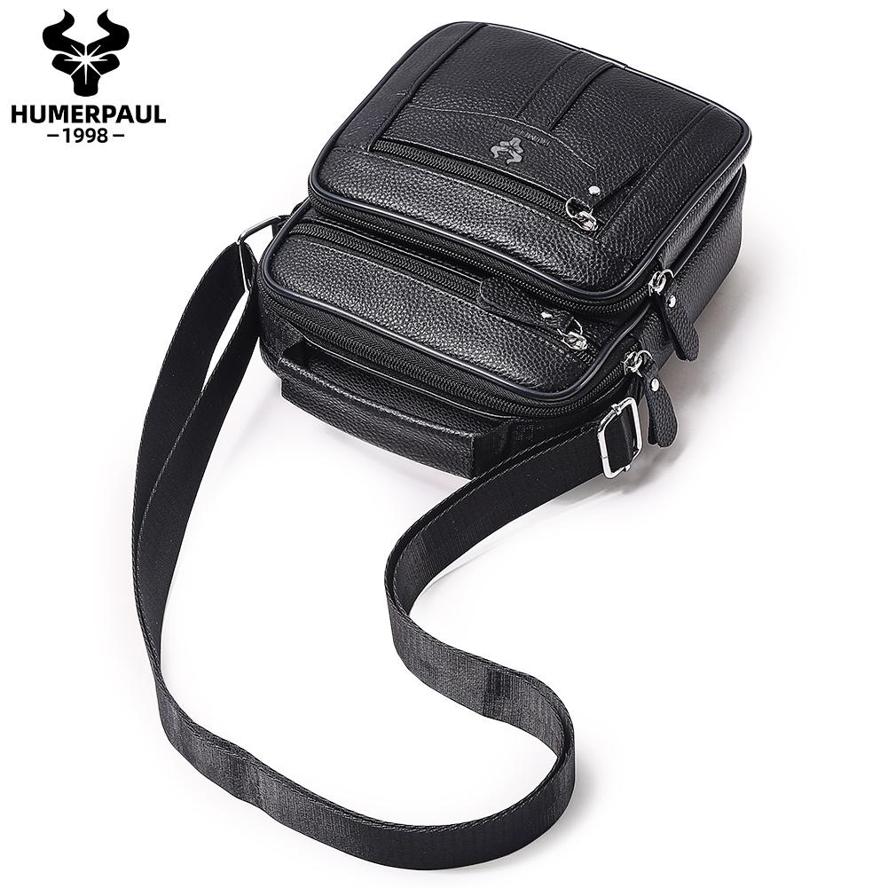 HUMERPAUL Men leather waist bag first layer cowhide multifunctional chest bag retro messenger bag shoulder bag