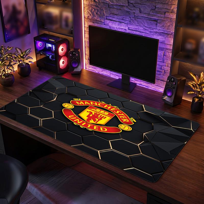 Tappetino per Mouse con Motivo a Tema Manchester United FC, Tappetino XXL per Scrivania da Gaming con Design del Logo del Calcio, Tappetino per Mouse del Computer Antiscivolo