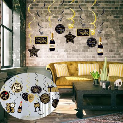 Happy New Years Hanging Swirl Decorations 2023 Happy New Years Decorations 2023 New Years Eve Party Supplies 2023 Black And Gold New Years