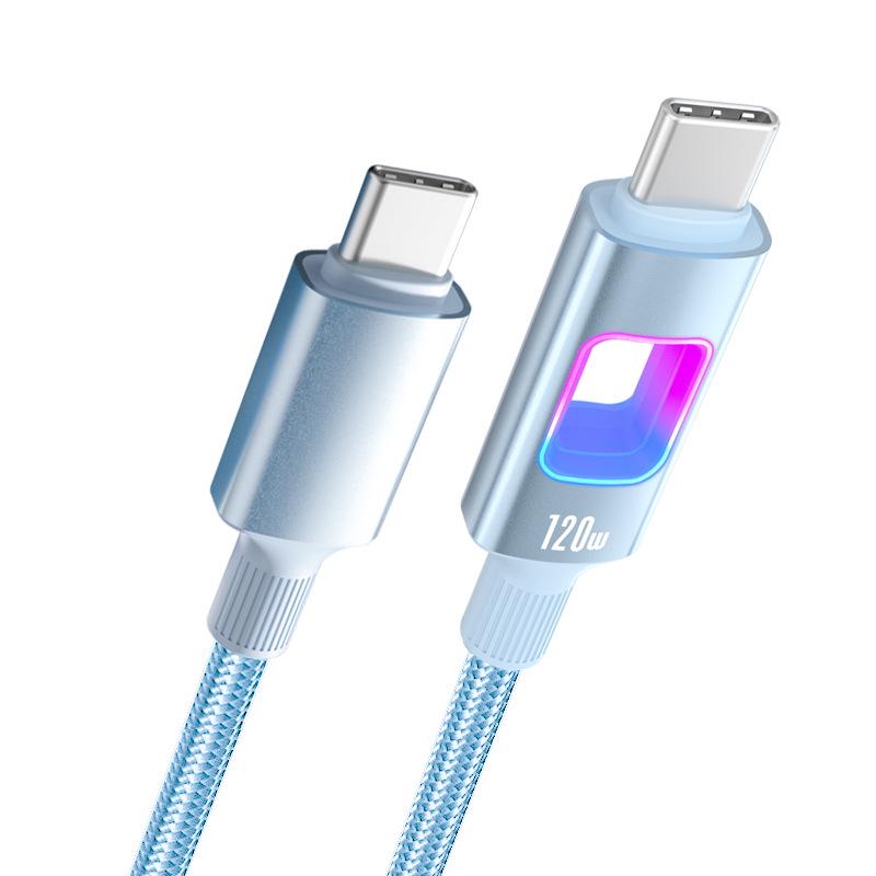 RGB 120W Fast Charging Dual Type-C Cable for Apple & Huawei Car Chargers