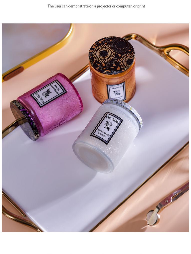 Embossed Glass Cup Aromatherapy Candle Gift Set - Smokeless & Creative Festival Souvenir
