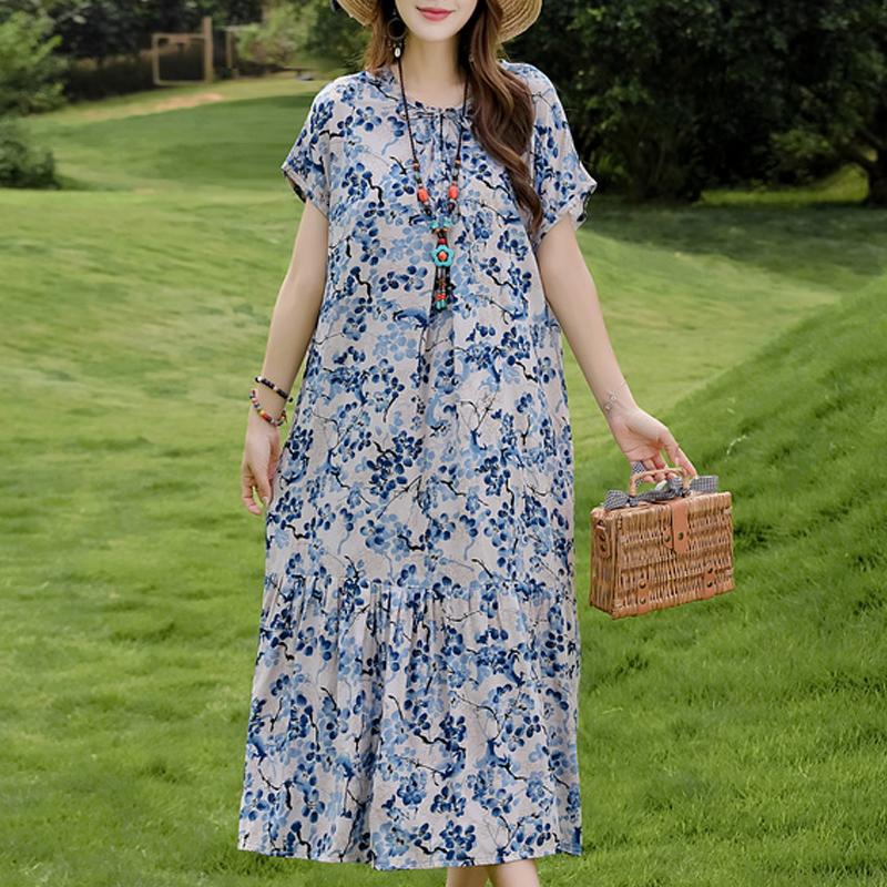Women's Plus Size Floral Print Short Sleeve Maxi Dress, Loose Casual Summer Sundress (XL-5XL)