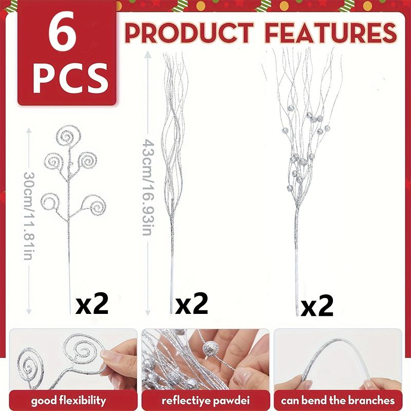 6Pcs Glitter Artificial Berry Bouquet Fake Plant Christmas Decoration for Home Decor Christmas Tree DIY Wreath Navidad Accessory