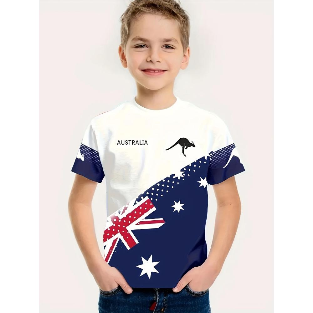 Australian flag print boys  round neck short sleeved T-shirt 150